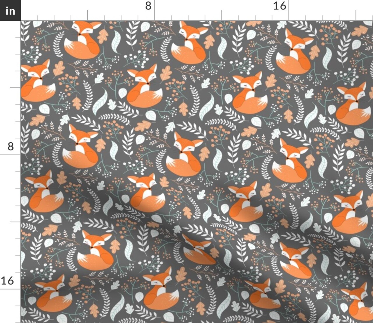 Fox Foxes Gray Stone Nursery Woodland Animals Kids Childrens Animal Forest Custom Printed Fabric by Spoonflower Various Fabrics by the Yard or Fat Quarter